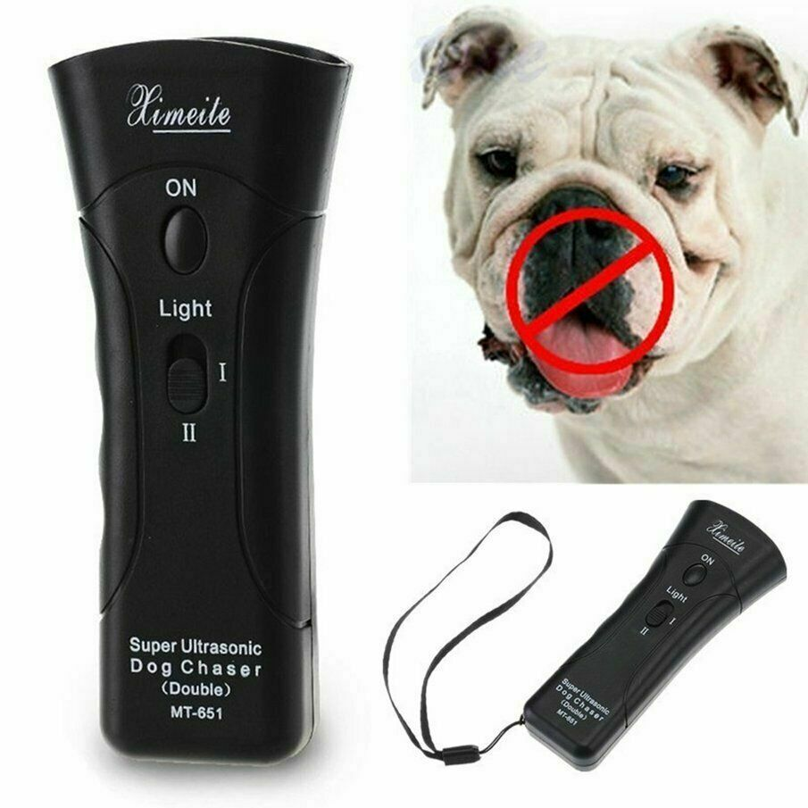 Ultrasonic Double-Headed Dog Repeller Anti Barking Device – Black (Built-in Battery)