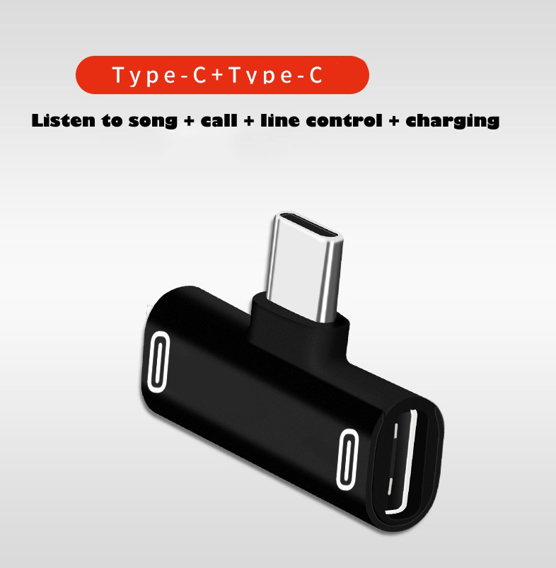 Dual Type-C USB-C Earphone Headphone Audio Charging Charger