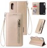 Abctay Solid Color PU Leather Zipper Wallet Double Buckle Protective Case with Stand & Lanyard gold For Samsung A10