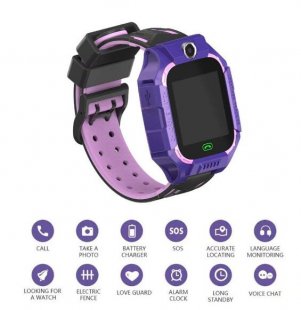 Wholesale E12 for Boys and Girls purple Kids Smart Watch Phone Kids GPS Tracker Watch with SOS Anti-Lost Alarm Sim Card Slot Touch Screen Alarm Clock Digital Wrist Watch