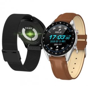 Wholesale Blood Pressure/Bluetooth/GPS/Sleep Monitor Men Women Watch Brown leather Smart Watch L7