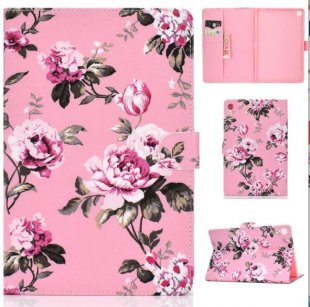 Wholesale with Front Snap Cute Cartoon Color Painted Smart Stay PU Cover Pink flower For Samsung T510/T515 Laptop Protective Case