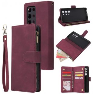 Wholesale Zipper Purse Leather Mobile Phone Cover with Cards Slot Phone Bracket 5 wine red For HUAWEI P40 pro plus