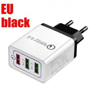 Wholesale 3 Port USB Hub Wall Charger Adapter black_European regulations 30W QC 3.0 Fast Quick Charger