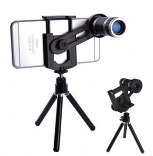 Wholesale with Clip Mobile Tripod Phone Holder black Vertical Universal Kit Phone Camera 8X Lens Zoom Telephoto Lenses Telescope