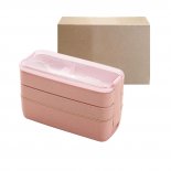 Stackable Bento Box 3 Layer Lunch Box With Fork And Spoon 3 Grid Design Detachable Compartment Tray Rectangular Lunch Box Kit For Boys Girls Children 3-layers pink (900ml)