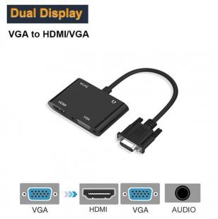 Wholesale for PC Projector HDTV Multi-port VGA Adapter black 2 in 1 VGA to VGA HDMI Splitter with 3.5mm Audio Converter Support Dual Display