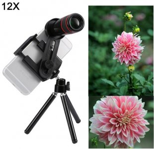 Wholesale Camera Lenses Tripod Clip black Mobile Phone Lens Kit 12X Zoom Telephoto Lens Telescope