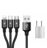 Abctay SIMU 1.2M Data Cable Of One Drag Three 2.4A Braided Fast Charging Mobile Phone Cable With USB Charging Plug black