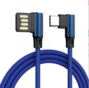 Abctay L Shaped Angle Head Type-C Charging Cable Data Transmission Cable Adapter 3 Meter for Phone blue