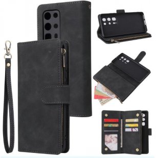 Wholesale Zipper Purse Leather Mobile Phone Cover with Cards Slot Phone Bracket 1 black For HUAWEI P40 pro plus