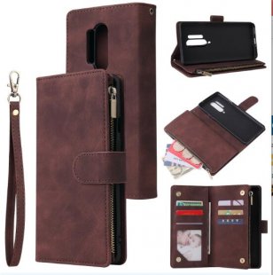 Wholesale Mobile Phone Case Smartphone Shell Wallet Design Zipper Closure Overall Protection Cellphone Cover 3 brown For One plus 8 pro