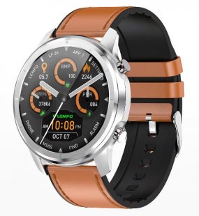 Wholesale IP67 Waterproof Bluetooth 5.0 1.3 inch Full HD IPS Screen Watch Silver_Brown leather strap Lemfo LF26 Round Dial Smart Bracelet 150mAh