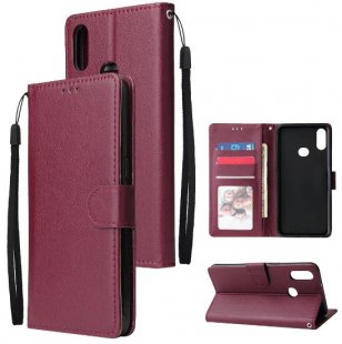 Abctay Cellphone Cover Mobile Phone Shell Buckle Closure Cards Slots PU Leather Smart Shell with Wallet Overall Protection wine red For Samsung A10S A20S