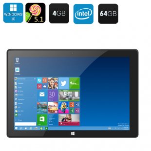 Windows 10 + Android 5.1 Tablet PC - 10.1 Inch Screen, Cherry Trail CPU, 4GB RAM, 64GB Memeory, Front + Rear Camera