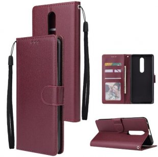 Abctay pro Wallet-type PU Leather Protective Phone Case with Buckle & 3 Card Position Red wine For OPPO F11