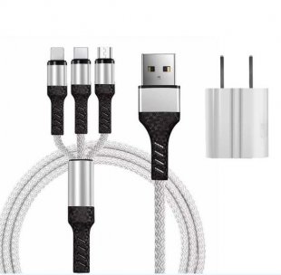 Wholesale Mobile Phone Peripheral Safe Charging Data Cable Set white SIMU 3-in-1 Weave 1.2M