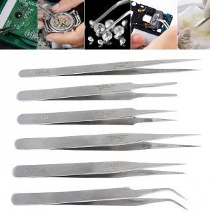 Wholesale 6pcs/set Stainless Steel Tweezers 120mm-140mm Anti Static Fix Repair Tool Kit for Electronics Jewelry and Other Fine Crafts