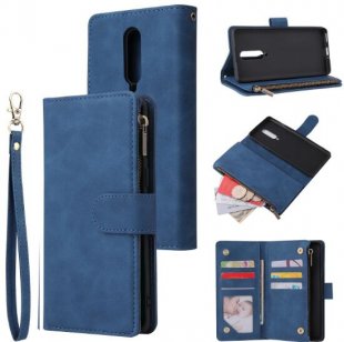 Wholesale Zipper Purse Leather Mobile Phone Cover with Cards Slot Phone Bracket 2 blue For One plus 8