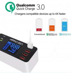 Wholesale 3.0 Multiple USB Phone Charging Station Universal USB HUB Charger QC 3.0 LED Display US plug 8 Port Multi Fast USB Charger Quick Charge