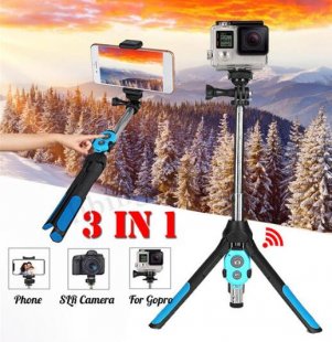 Wholesale for Phone Camera GoPro blue Portable Extendable Monopod Selfie Stick Tripod Bluetooth Remote