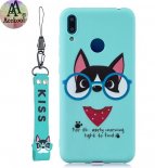 Abctay 2019 Cartoon Lovely Coloured Painted Soft TPU Back Cover Non-slip Shockproof Full Protective Case with Lanyard Light blue Acekool for HUAWEI Y7