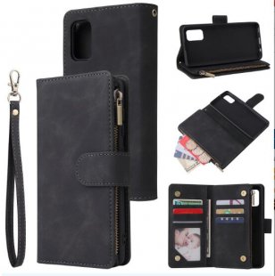 Wholesale Mobile Phone Case Wallet Design Zipper Closure Overall Protection Cellphone Cover 1 black For Samsung A41