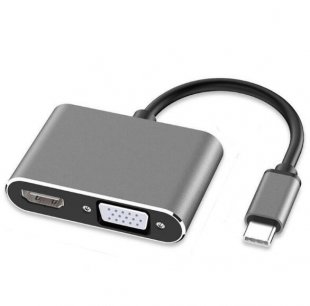 Wholesale USB-C to HDMI+VGA Charging Ports Compatible Adapter Hub gray 4-in-1 Docking Station