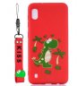 Abctay Cartoon Lovely Coloured Painted Soft TPU Back Cover Non-slip Shockproof Full Protective Case with Lanyard red For Samsung A10