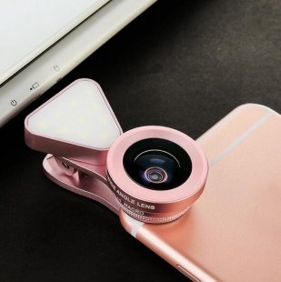 Wholesale Fill Light 0.4-0.6X Wide Angle 10X Macro Lens Rose gold 3 in 1 LED Selfie Flash Light Beauty Phone Lens