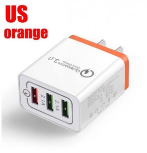 Wholesale 3 Port USB Hub Wall Charger Adapter Orange_U.S. regulations 30W QC 3.0 Fast Quick Charger