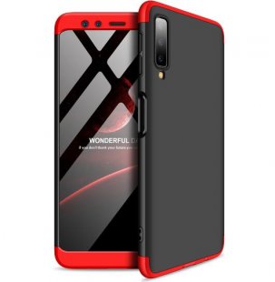 Abctay 3 in 1 360 Degree Non-slip Shockproof Full Protective Case Red black red_Samsung A7 2018 For Samsung A7 2018