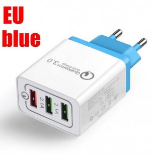 Wholesale 3 Port USB Hub Wall Charger Adapter sky blue_European regulations 30W QC 3.0 Fast Quick Charger