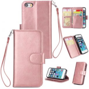 Wholesale with Buckle & 9 Card Position & Lanyard & Bracket Rose gold For iPhone 5/5S/SE PU Cell Phone Case Protective Leather Cover