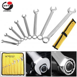 Wholesale 8pcs/set 8 - 24mm Chrome Mirror Dual Wrench Ratchet Spanner Combination Set with Cloth Bag for Home / Office / Construction Site