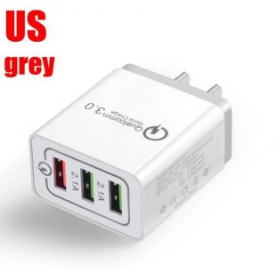 Wholesale 3 Port USB Hub Wall Charger Adapter gray_U.S. regulations 30W QC 3.0 Fast Quick Charger