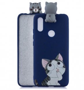 Wholesale 3D Cartoon Lovely Coloured Painted Soft TPU Back Cover Non-slip Shockproof Full Protective Case big face cat For Redmi 7