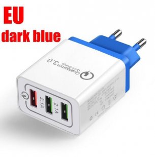 Wholesale 3 Port USB Hub Wall Charger Adapter Navy blue_European regulations 30W QC 3.0 Fast Quick Charger