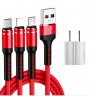 Abctay SIMU 1.2 M Data Cable Of One For Three Woven Cylindrical Mobile Phone Charging Cable With Plug Set red