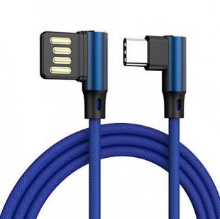 Abctay L Shaped Angle Head Type-C Charging Data Transmission Cable Adapter 0.3m for Phone blue