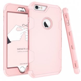 Wholesale PC+ Silicone 2 in 1 Hit Color Tri-proof Shockproof Dustproof Anti-fall Protective Cover Back Case Rose gold For iPhone 6 plus/6S plus