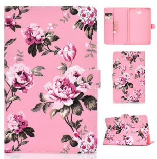 Wholesale PU Laptop Protective Case with Front Snap Color Painted Smart Stay Cover Pink flower For Samsung T580