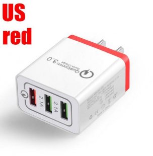 Wholesale 3 Port USB Hub Wall Charger Adapter red_U.S. regulations 30W QC 3.0 Fast Quick Charger