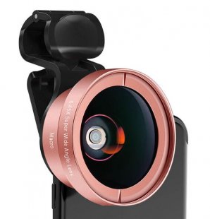 Wholesale 2 in 1 Clip-On Cell Phone Camera Lens for iPhone, Samsung Rose gold Large Aperture HD Phone Lens 52Uv 0.45X Wide Angle & 15X Macro Lens