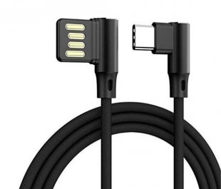 Abctay L Shaped Angle Head Type-C Charging Data Transmission Cable Adapter 0.3m for Phone black