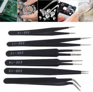 Wholesale 6pcs/set Stainless Steel Tweezers 1.5MM Anti Static Fix Repair Tool Kit for Electronics Jewelry and Other Fine Crafts