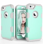 Wholesale 2 in 1 Hit Color Tri-proof Shockproof Dustproof Anti-fall Protective Cover Back Case Mint green + gray For iPhone 6/6S PC+ Silicone