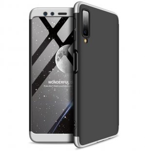 Abctay 3 in 1 360 Degree Non-slip Shockproof Full Protective Case Silver black silver_Samsung A7 2018 For Samsung A7 2018