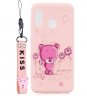 Abctay Cartoon Lovely Coloured Painted Soft TPU Back Cover Non-slip Shockproof Full Protective Case with Lanyard Light pink Acekool for Samsung A20E