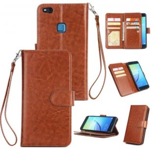 Wholesale with 9 Card Position Buckle Bracket Lanyard brown For HUAWEI P10 Lite Leather Protective Phone Case